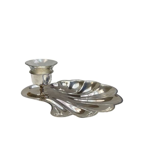 Sheffield Silver Co Silverplate Footed Clam Appetizer Dish With Dipping Cup - Picture 3 of 8